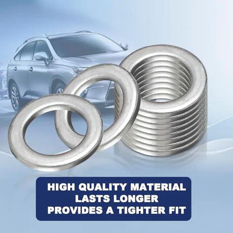 Oil drain plug crush washers, front view, 20-pack in 18mm & 20mm sizes for Honda/Acura vehicles.