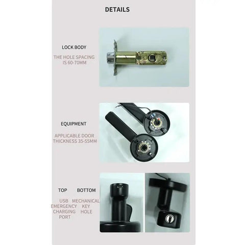 Smart Lock With Fingerprint And Password Keyless Entry Biometric Electric Door Lock showing lock body and equipment details