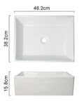 USZWBY Vessel Sinks Modern Minimalist Home Balcony Ceramic Wash Basin Bathroom Square Flat Bottom Countertop Bathroom Bowl Sink top and side view dimensions.
