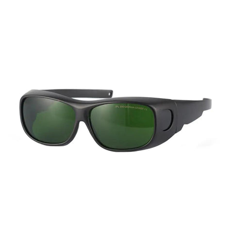 Kick Your Tanning Routine Up A Notch With These Broad Spectrum Laser Safety Glasses Featuring Green Lenses To Shield Your Peepers From Uv And Infrared Beams Ansi Certified, side view of protective glasses.