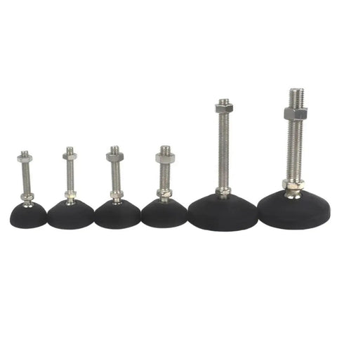 4 Pack Adjustable Furniture Leveling Feet Pads With Nylon Base Universal Swivel Joint Threaded M8 M10 M12 Inserts stacked in various sizes.