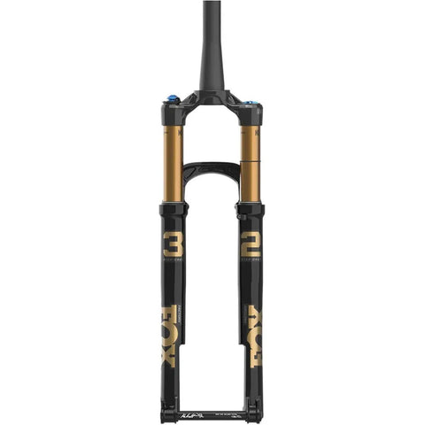 32 Step Cast Grip SL 100mm XC Marathon Suspension Fork with Kashima coated upper tubes, front view showing gold and black design.