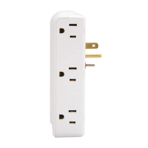 Side view of Six Outlet Wall Plug Extender With USB Ports And 1080 Joule Surge Protection Side Facing Wall Mount in white finish.