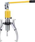 Beefy Heavy Duty Hydraulic Gear Puller Kit 50T with 19.6 inch jaws, visible in chrome and yellow, shown with 2-jaw setup.