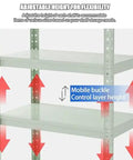 Adjustable Three Tier Metal Storage Shelves Free Standing Garage And Kitchen Shelving Unit Heavy Duty Carbon Steel Organizer Rack For Home Office showing height adjustment feature and mobile buckle.