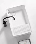 USZWBY Vessel Sinks Nordic Ceramic Table Basin Side Corner Drainage Washing Machine with sleek black faucet.