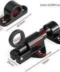 Tough As Nails Aluminum Spring Loaded Sliding Door Lock Latch With Rock Solid Grip And Pull Ring, showing black metal latch dimensions.