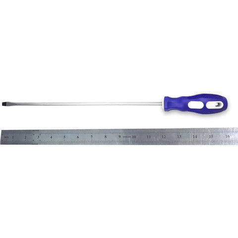 Extra Long 12 Inch Slotted And Phillips Screwdriver With PH2 Cross Head And Flat Blade For Hard To Reach Areas, Stable Pressure For Easy Screwing, Chrome Vanadium Steel With Heat Treated Rubber Grip, Durable High Hardness Tool