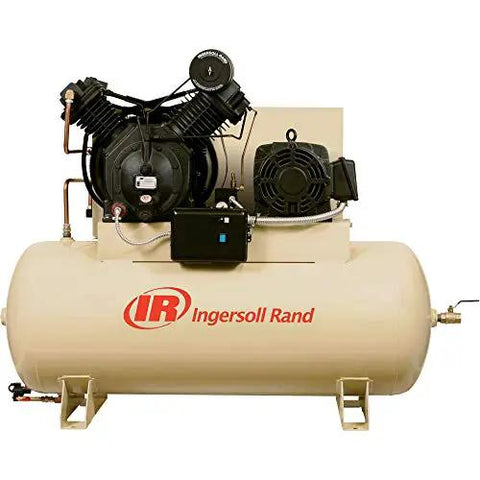 Badass 15 Horsepower Electric Stationary Air Compressor With 120 Gallon Horizontal Tank And Three Phase Motor Pumping 50 Cfm At 175 Psi For Garage Bosses.
