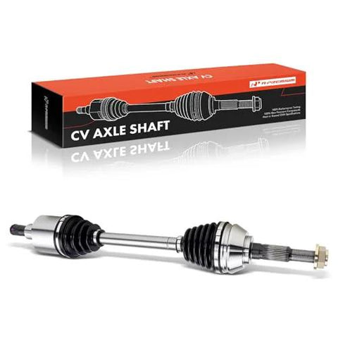 Front CV Axle Shaft Assembly Fits Chevrolet Trailblazer 2002-2009 4WD Models next to packaging box