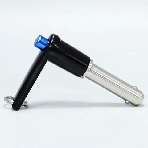 Durable Marine Grade Stainless Steel Ball Lock Pins With Quick Release Button For Easy Indexing, side view showing handle and pin.
