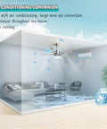 Slick Remote Control Ceiling Fan With Five Sleek Blades And Hella Quiet Operation For Serious Air Moves Modern Black Stainless Steel Design in a living room setting.