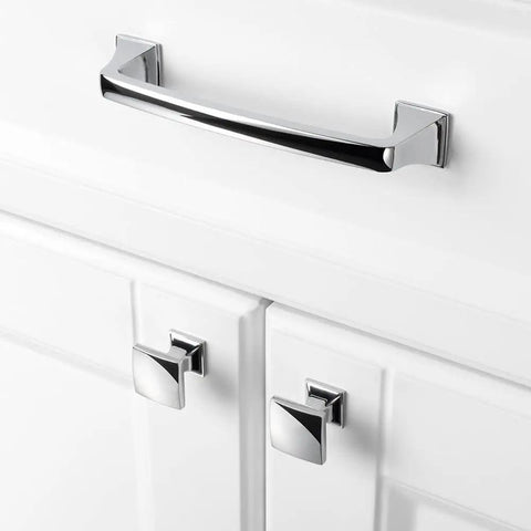 Polished Chrome Curved Square Top Cabinet Knobs 25mm 10 Pack Durable Metal Pull Handles for Kitchen Cabinets Bedroom Dressers Bathroom Wardrobe Hardware