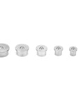 Six Piece Heavy Duty Dowel And Tenon Center Set For Woodworking In Stainless Steel With 4mm To 12mm Dowel Centers for precise alignment.