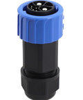 Beast Mode Waterproof M23 Connector With IP67 Rating For Outdoor Motorcycle And Ebike Charger Sockets featuring a blue male plug design.