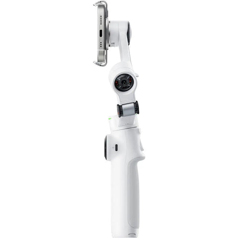Side view of Flow 2 Pro Smartphone Gimbal With 3 Axis Stabilization And AI Tracking for ultra smooth on the go video, white finish.