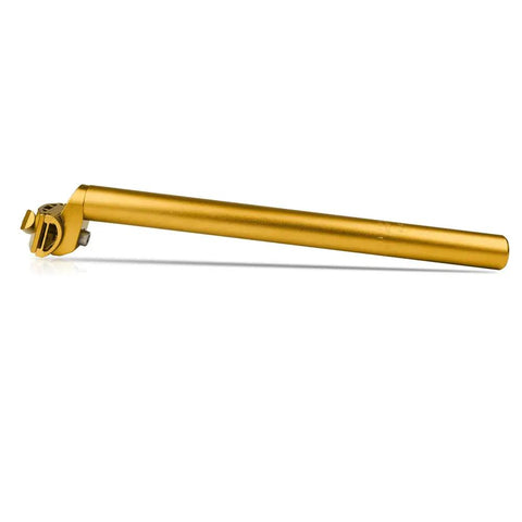 Adjustable 25.4x300mm Aluminum Alloy Seatpost For MTB Road Bike And BMX, gold finish, angled side view, lightweight and durable