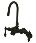 Vintage Center Wall Mount Clawfoot Tub Faucet In Oil Rubbed Bronze With Solid Brass Construction One Quarter Turn Ceramic Disc Valves Long Spout Reach From Wall And Beefy Metal Lever Handles