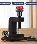 Straight Up Slick Watch Repair Kit With Spring Bar Remover And 29 Precision Dies plugged in with air pump and 360-degree hose for strap adjustments.