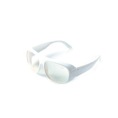 Pro Laser Safety Glasses with Crisp Clear Lenses Guarding Your Eyes From 2940Nm and 2700 to 3000Nm Rays with Legit Od 6 Block Power for Seamless Dental and Industrial Grinds using Eu Standard Lb3 Spec, white frame.