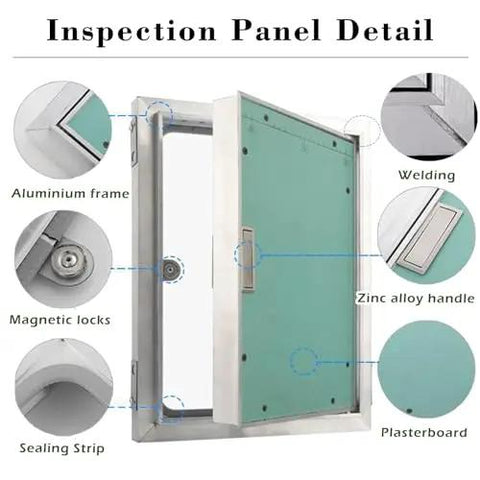Heavy Duty Drywall Access Panel With Clean Flush Mount Lid And Weather Resistant Aluminum Shell Great For Baths Basements And Attics Provides No Mess Quick Swap Fit For Handyman Jobs Across The States. Detail of aluminum frame, zinc alloy handle, and sealing strip.