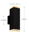 13 Inch LED Modern Square Aluminum Outdoor Wall Light With Matte Black Finish 20W 3000K Warm White Up And Down Sconce For Exterior Patio Porch And Yard Outdoor Lighting Fixture Weather Resistant Easy Install For Curb Appeal with dimensions