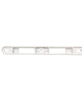 Front view of Two Point Mortise Strike For White Finish Patio Door Handles Zinc Diecast Keeper Works With Interlock Two Point Mortise Lock Roto Patio Door Application Six And One Half Inch Tall Center To Center Five Eighths Inches Durable Locking Keeper, white color