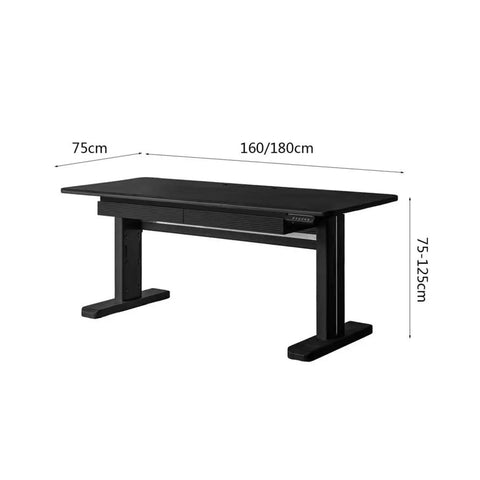 Rock Solid Electric Sit Stand Desk With Dual Built In Drawers And Effortless Height Adjustment Featuring Slick Modern Finish Premium Office Writing Table, black finish, adjustable height dimensions.