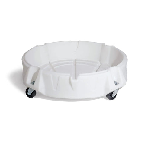 Drum Dolly For 5 To 55 Gallon Drums Poly Spill Pallet With 11 Gallon Sump 500 Lb Load Capacity Free Rolling Casters Optional Handle UV Resistant Poly Construction For Indoor And Outdoor Use