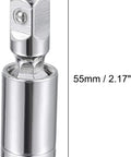 Chrome 3/8 inch universal joint socket adapter, 55mm length, metal reducer adapter