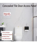 Seamless, heavy duty concealed hinges install invisibly behind tile in bathroom, for hidden access panels with clean, modern look.