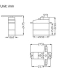 Dimensions diagram of Six Pack Micro Coreless RC Servo 4.3g Digital 3.6V-4.8V