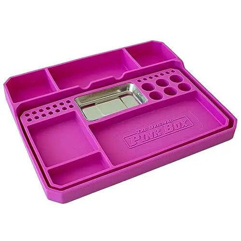 Two Piece Flexible Silicone Tool Organizer Tray Set In Pink For Safe Slip Resistant Storage Grab And Go Magnetic Tray