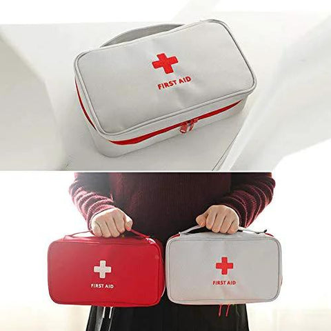 PenyaZo first aid bag, white with red cross, two compact red and white empty medical storage pouches.