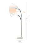 Lit 18W EasyView Floor Lamp With 3X Magnifier Attachment Flexible Neck Wide Wing Shade Modern Crafting And Reading Light