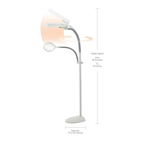 Lit 18W EasyView Floor Lamp With 3X Magnifier Attachment Flexible Neck Wide Wing Shade Modern Crafting And Reading Light