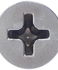 Close-up of Size 8 By One And One Half Inch Flat Head Wood Screws With Phillips Drive In 316 Marine Grade Stainless Steel Partial Thread Bright Finish