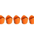 Heavy Duty Pipe Saddle Cutting Guide Kit With Tough Vinyl Tracing Jig That Kills The Guesswork On Plumbing And Hvac Layout Marking For Round Tubes Pro Workers And Handyman Metal Builds showing five orange vinyl tracing jigs.
