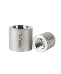 Socket Weld Reducer 304 Stainless Steel Pipe Fitting Female NPT BSPT Adapter High Pressure Connector Tough As Nails Design For Serious Plumbing Sizes 1/4 To 2 In. close-up view of two stainless steel reducers.