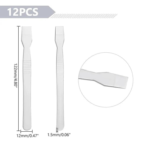 Illustration of 12 Piece Opening Pry Tools Set Made of Stainless Steel with measurements for phone and tablet screen repair.