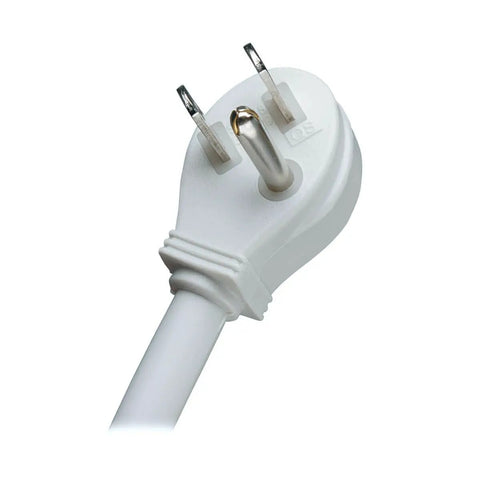 Close-up of plug on Isobar 2 Outlet Heavy Duty Power Strip Surge Protector With 1410 Joules 6ft Cord Flat Plug All Metal Housing.