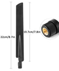 Dual Band 2.4GHz 5GHz WiFi Antenna 9dBi Omni SMA Male for Backup Cameras and Security Cameras dimensions and connector view