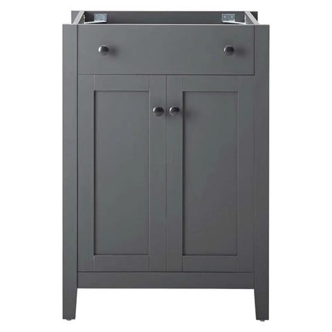 Front view of Nantucket 24 Inch Walnut Bathroom Vanity Cabinet For Modern Bath With Sleek Lines And Solid Build Ample Storage Durable Wood Grain Look Sink Basin Not Included, showing doors and hardware.