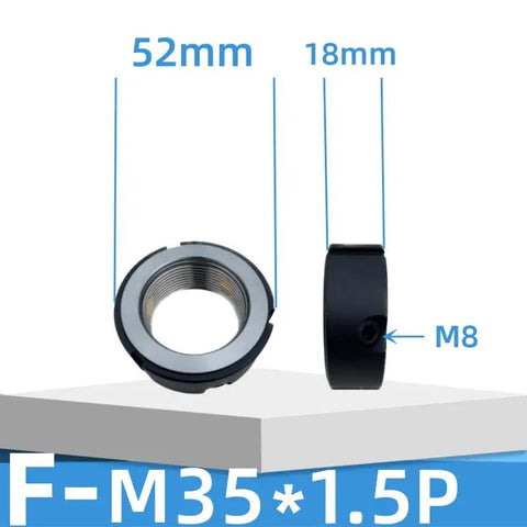 2 Pack M35 X 1.5 F Type Precision Lock Nuts For Roller Screws crafted from 42CrMo alloy steel with 52mm and 18mm dimensions.