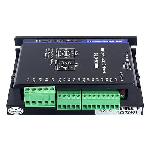 Beefy Digital Brushless DC Motor Driver For BLDC Motors 12V To 48V DC, 15A Max, 400W, Model BLD 510B front view with connectors