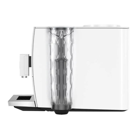 Lock In The Ultimate Morning Perk Up With This Factory Refurbished Automatic Coffee Machine In Sharp Nordic White, side view with reservoir.