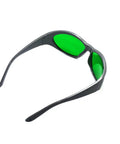 All American Heavy Duty Laser Safety Glasses With Killer Eye Protection For High Power Red And Infrared Diode Beams Wide 631 To 1100 Nanometer Range clear lens with green tint from side angle