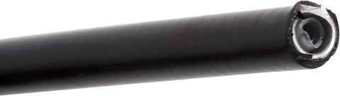 Close-up view of black 5mm 50ft lined bicycle brake cable housing with internal steel coil for smooth braking.