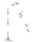 Bulk Pack Of Twelve Wizard Rocket Building Kits For Intermediate Flyers Ages 10 And Up Kid Friendly Hands On Classroom Science Projects And Holiday Experiments Today showing a purple rocket's flight and parachute deployment sequence.