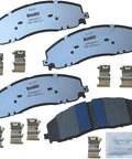 Front view: Bendix Fleet Metlok MKD1680FM semi-metallic blue brake pads for Ford F-250/350/450 Super Duty.